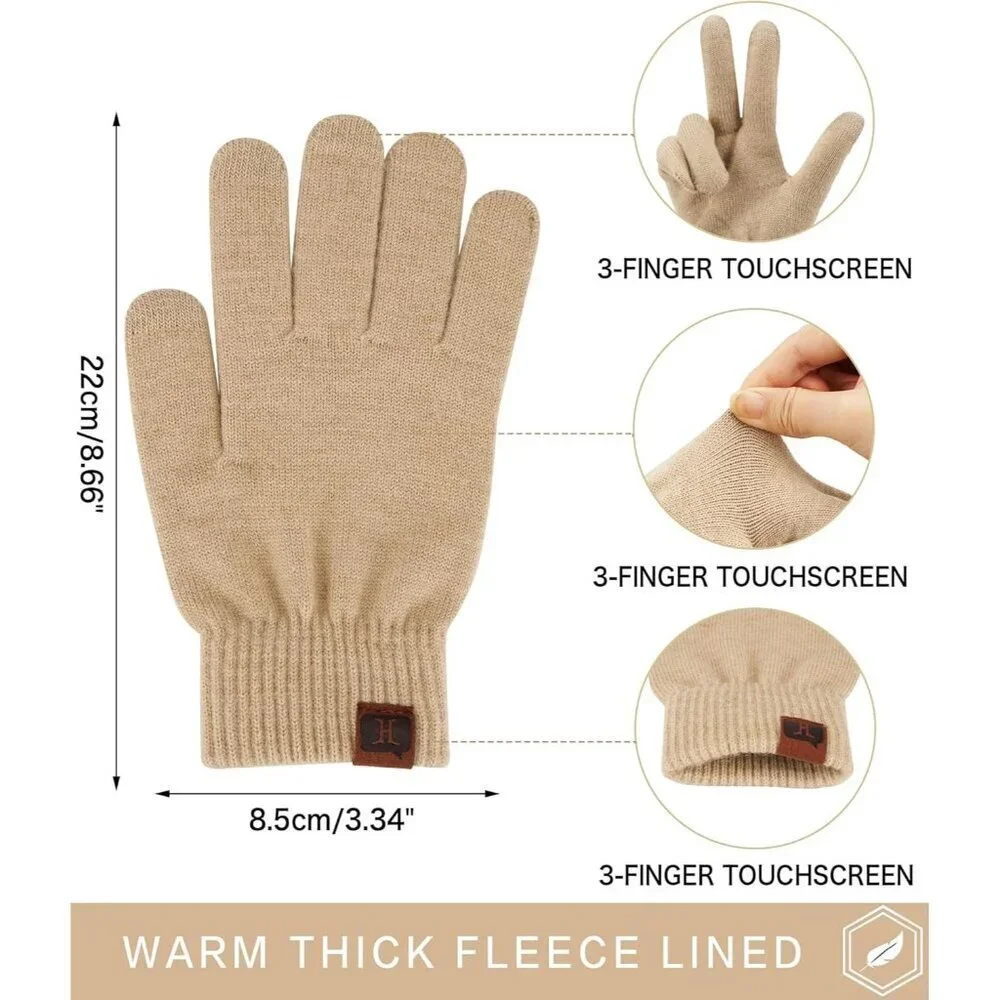 Women's Khaki Winter Touchscreen Wool Magic Warm Knit Fleece Lined Gloves